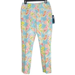 Ikbul UPF 50+ Sharon Seafoam Paisley Floral Golf Outdoors Ankle Pants NWT 4